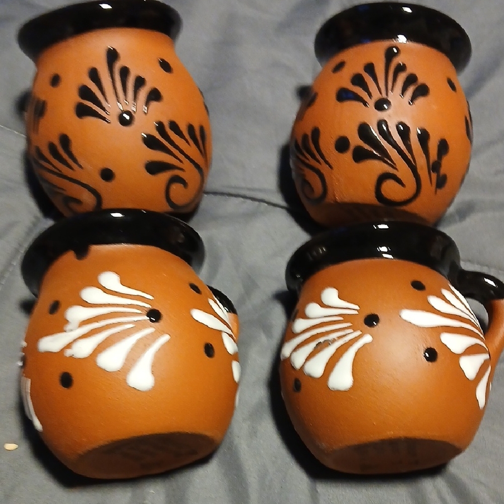 Artisan Terracotta Vases with Black and White Accents